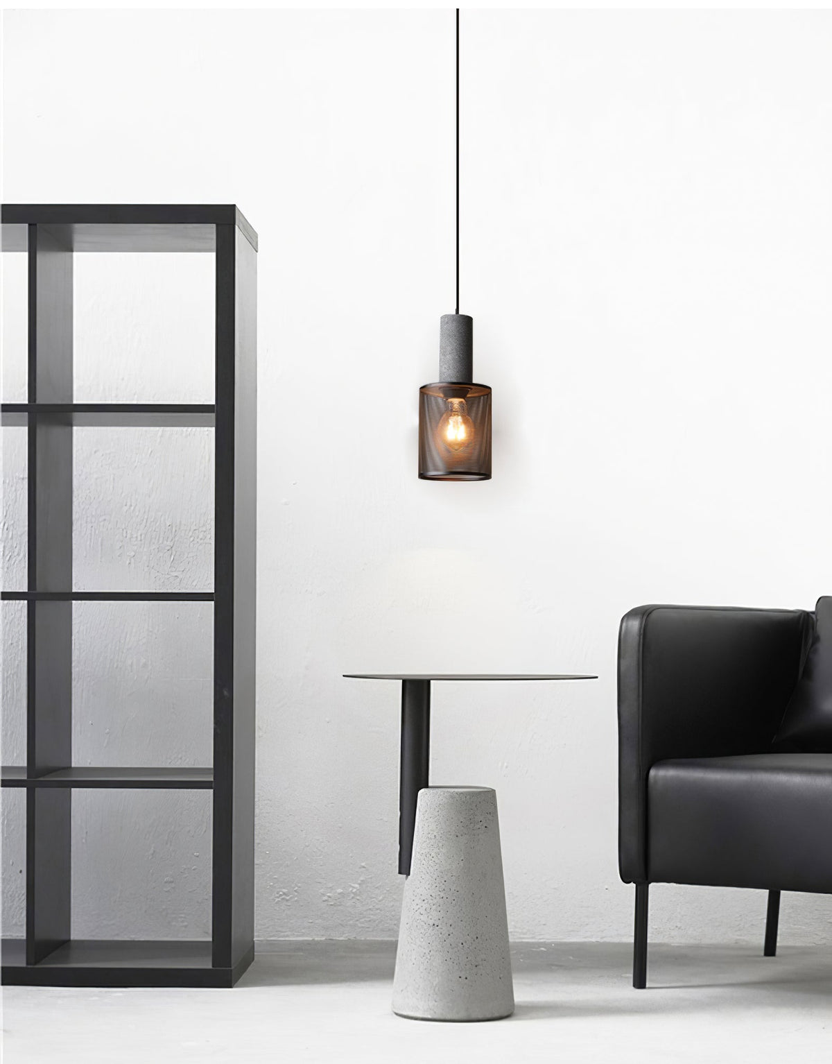 Concrete Pendant Light Cast Cement Cylinder Shade for Kitchen Island
