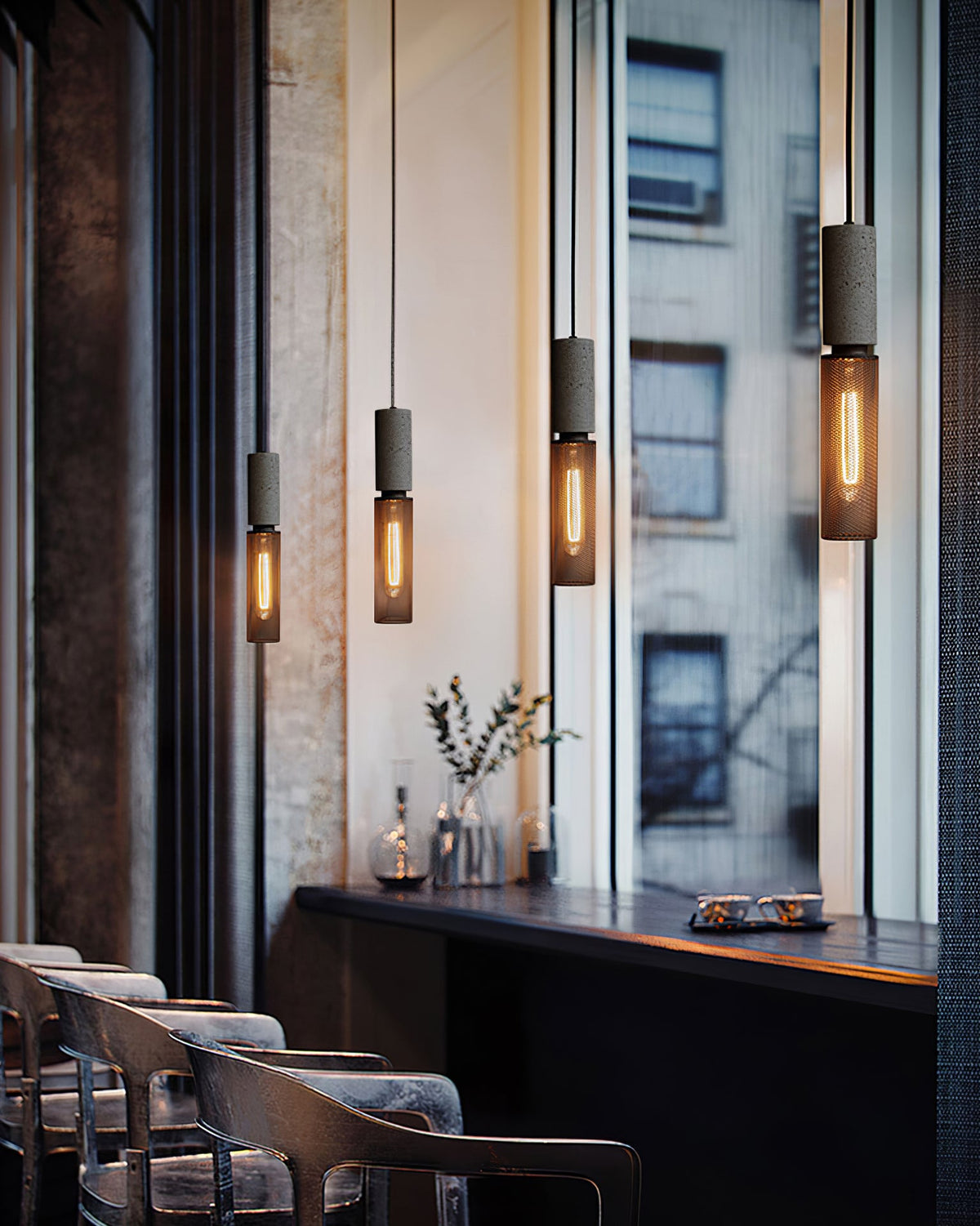 Concrete Pendant Light Cast Cement Cylinder Shade for Kitchen Island