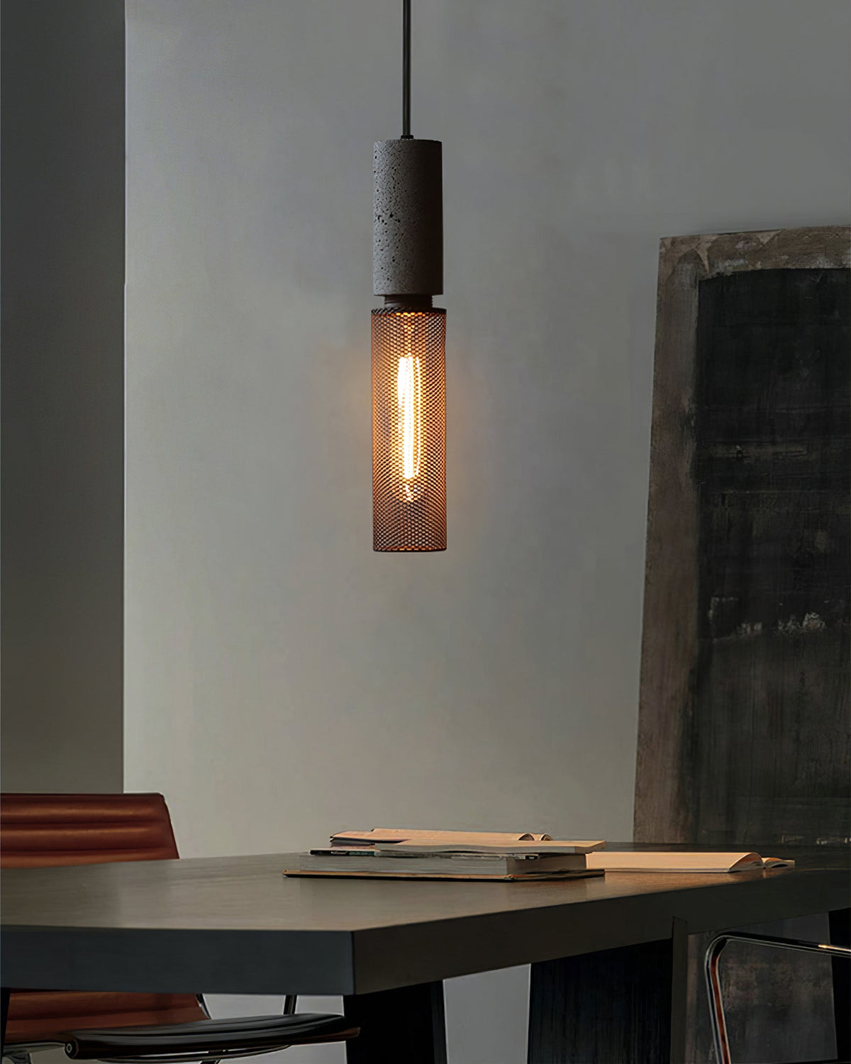 Concrete Pendant Light Cast Cement Cylinder Shade for Kitchen Island