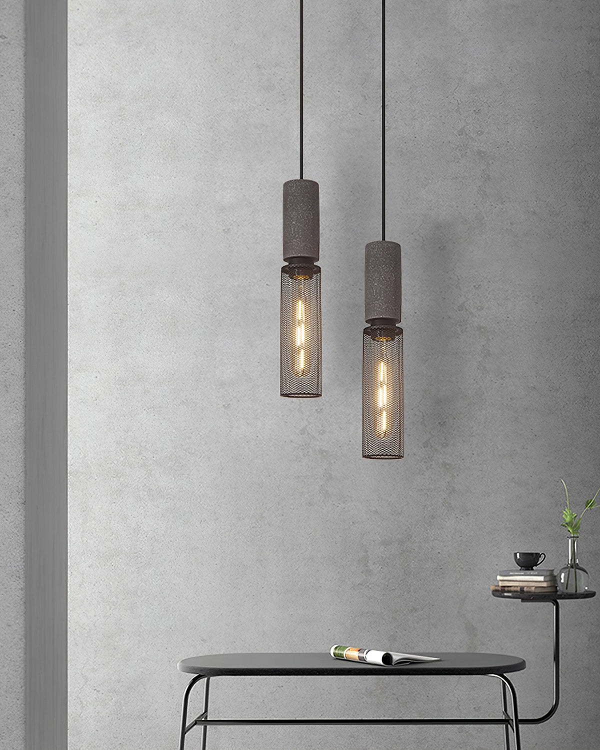 Concrete Pendant Light Cast Cement Cylinder Shade for Kitchen Island