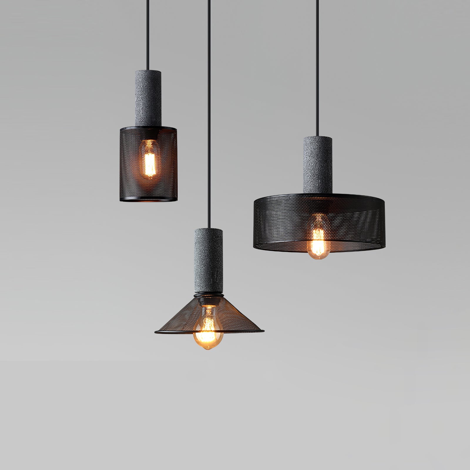 Concrete Pendant Light Cast Cement Cylinder Shade for Kitchen Island