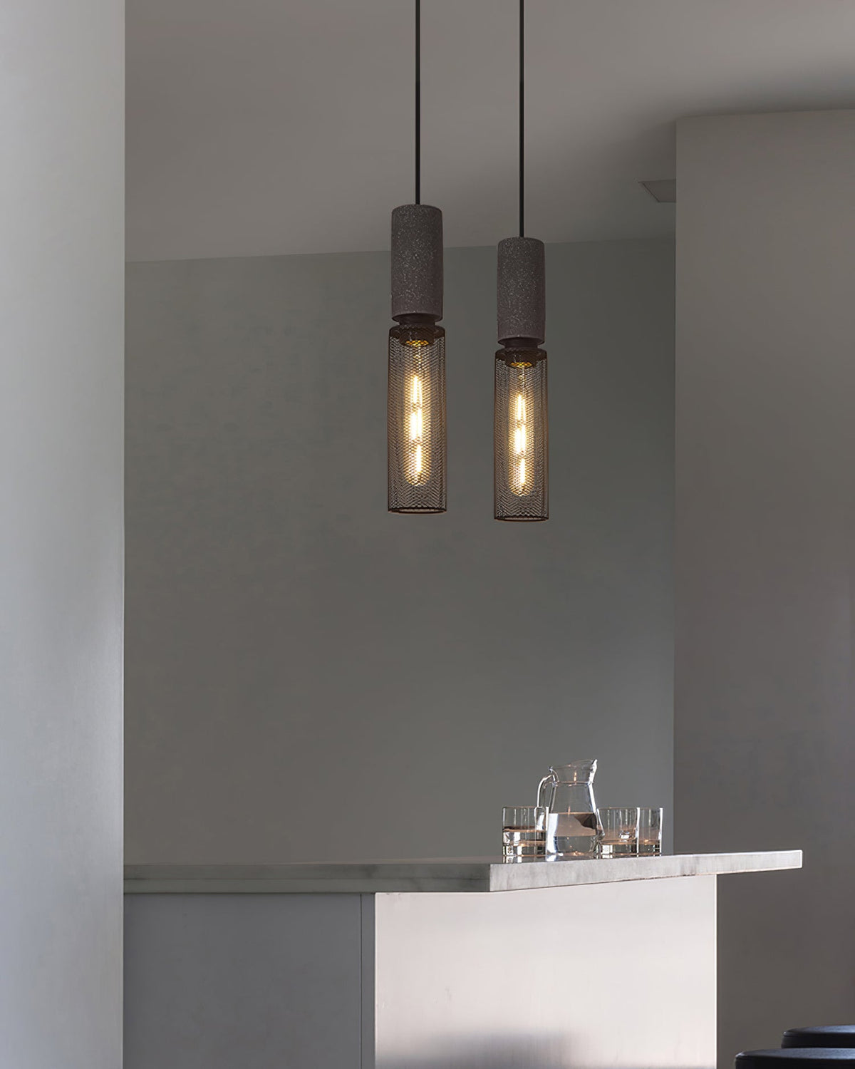 Concrete Pendant Light Cast Cement Cylinder Shade for Kitchen Island