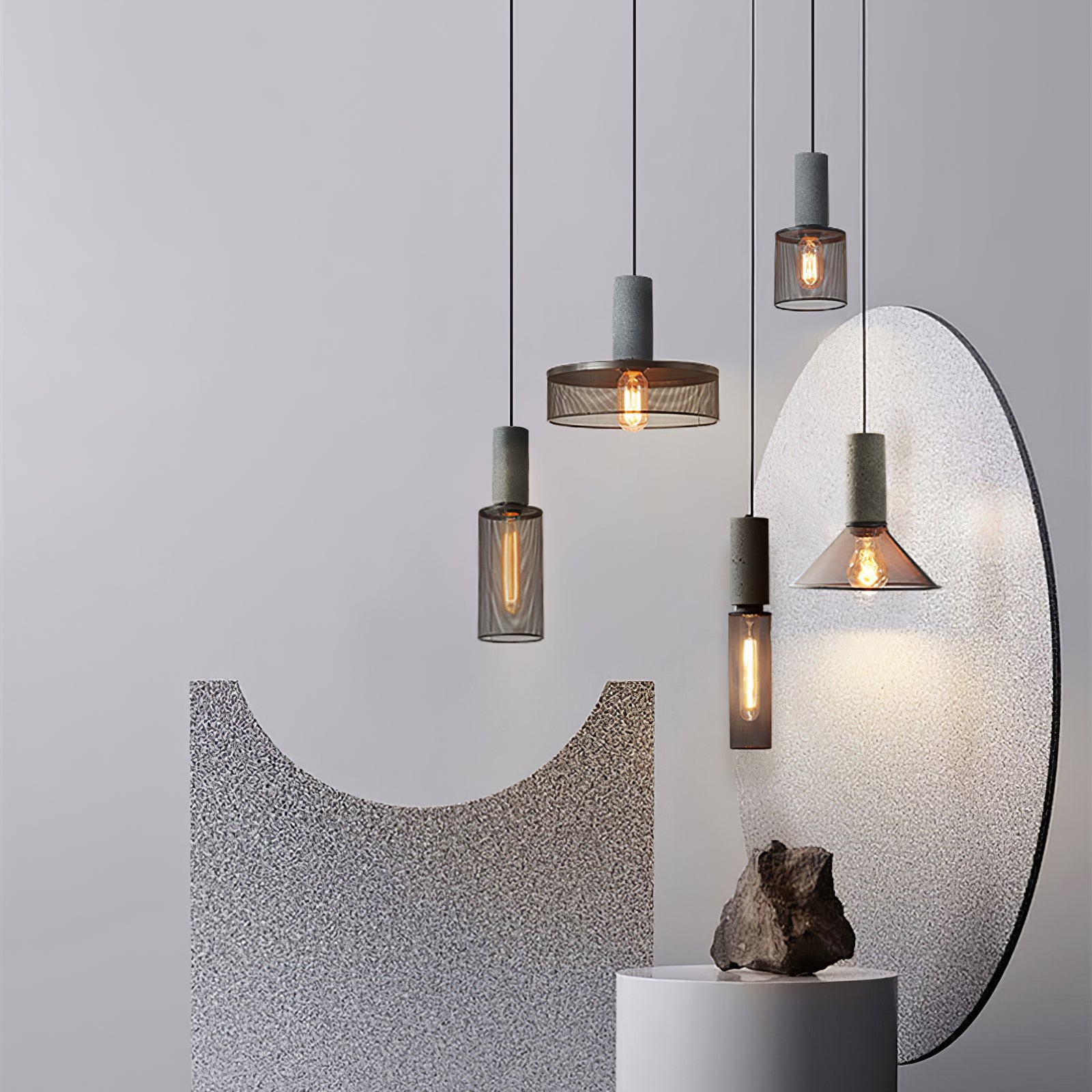 Concrete Pendant Light Cast Cement Cylinder Shade for Kitchen Island