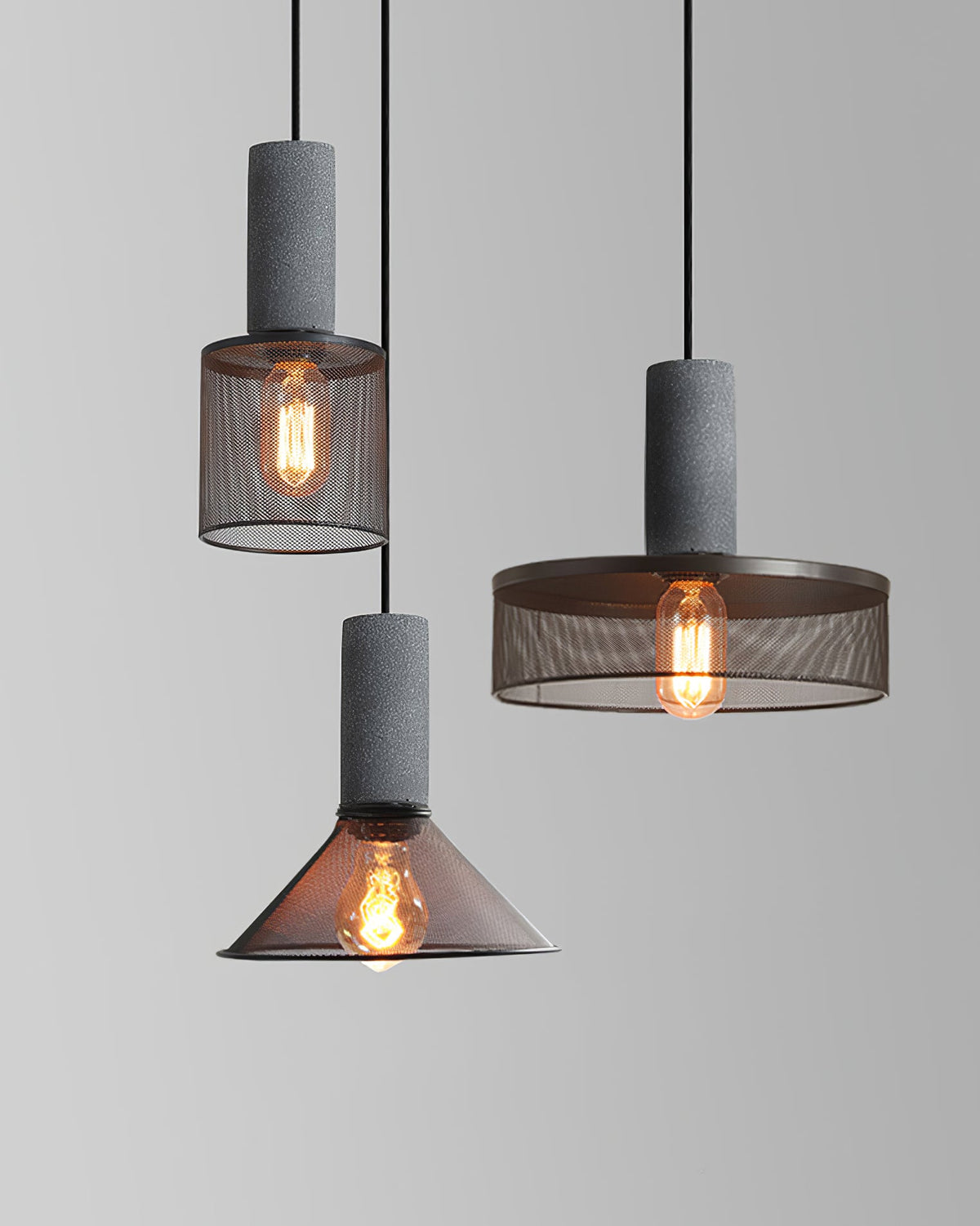 Concrete Pendant Light Cast Cement Cylinder Shade for Kitchen Island