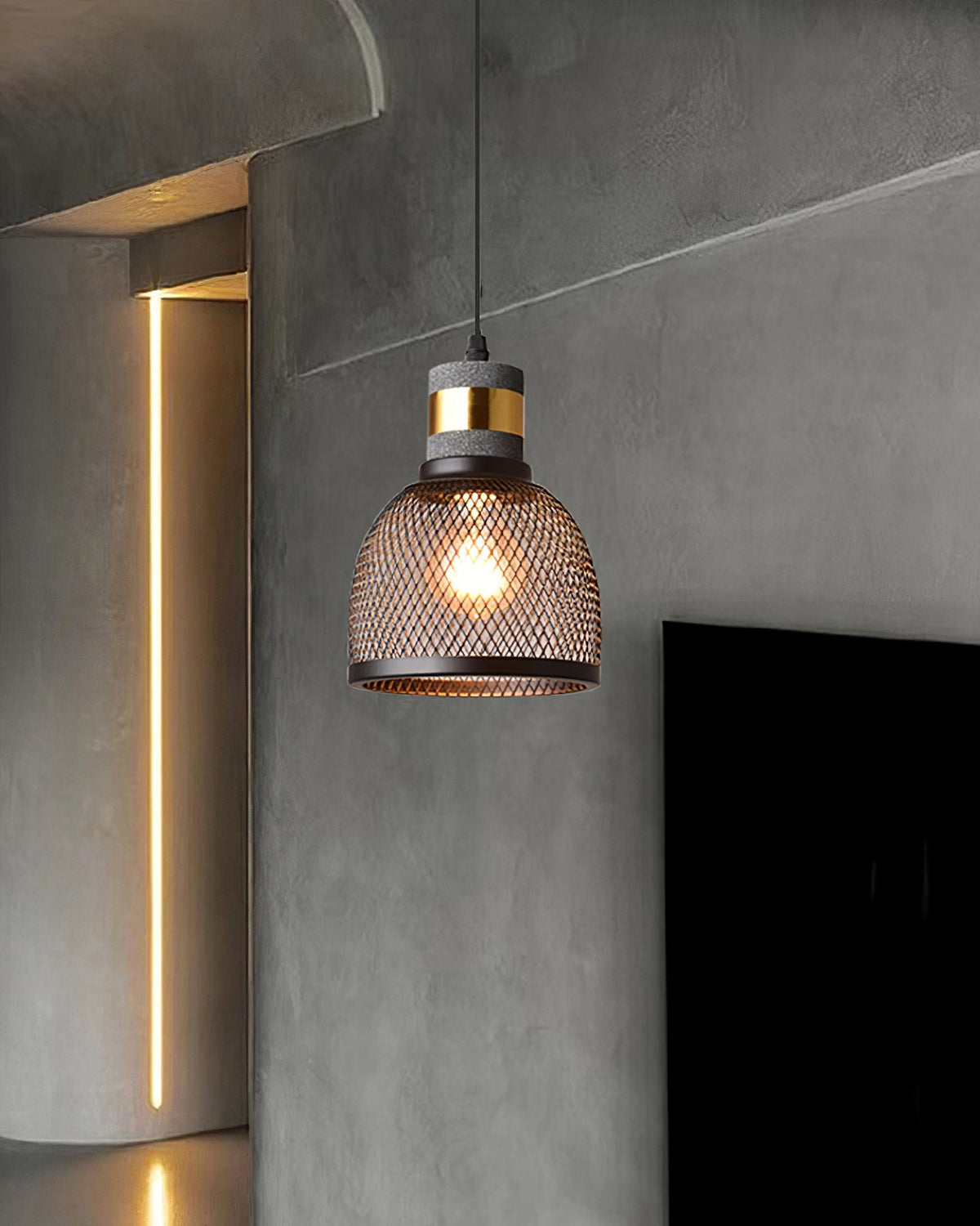 Concrete Pendant Light Cast Cement Cylinder Shade for Kitchen Island