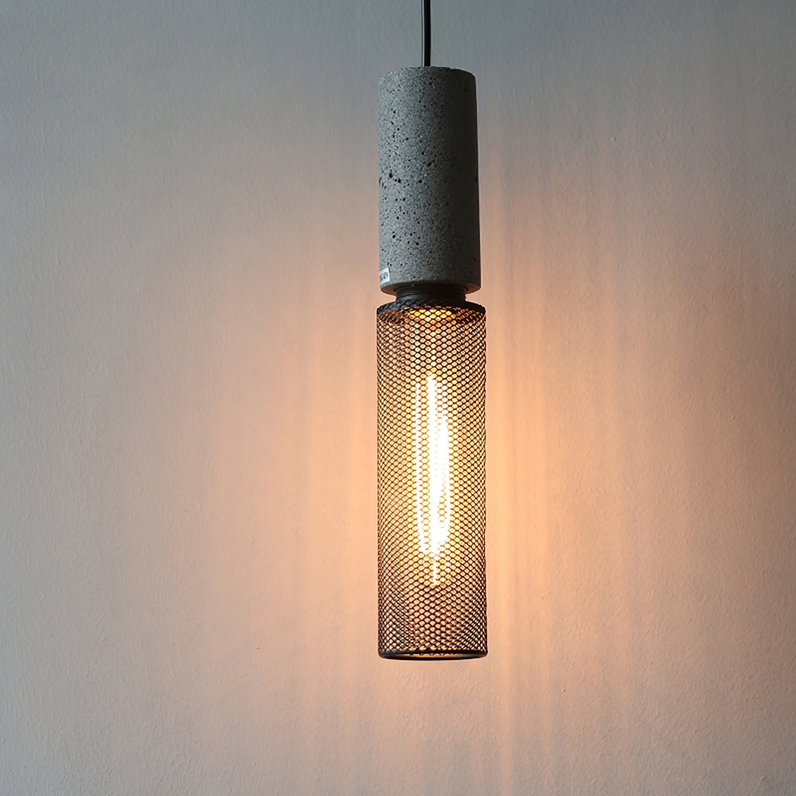 Concrete Pendant Light Cast Cement Cylinder Shade for Kitchen Island