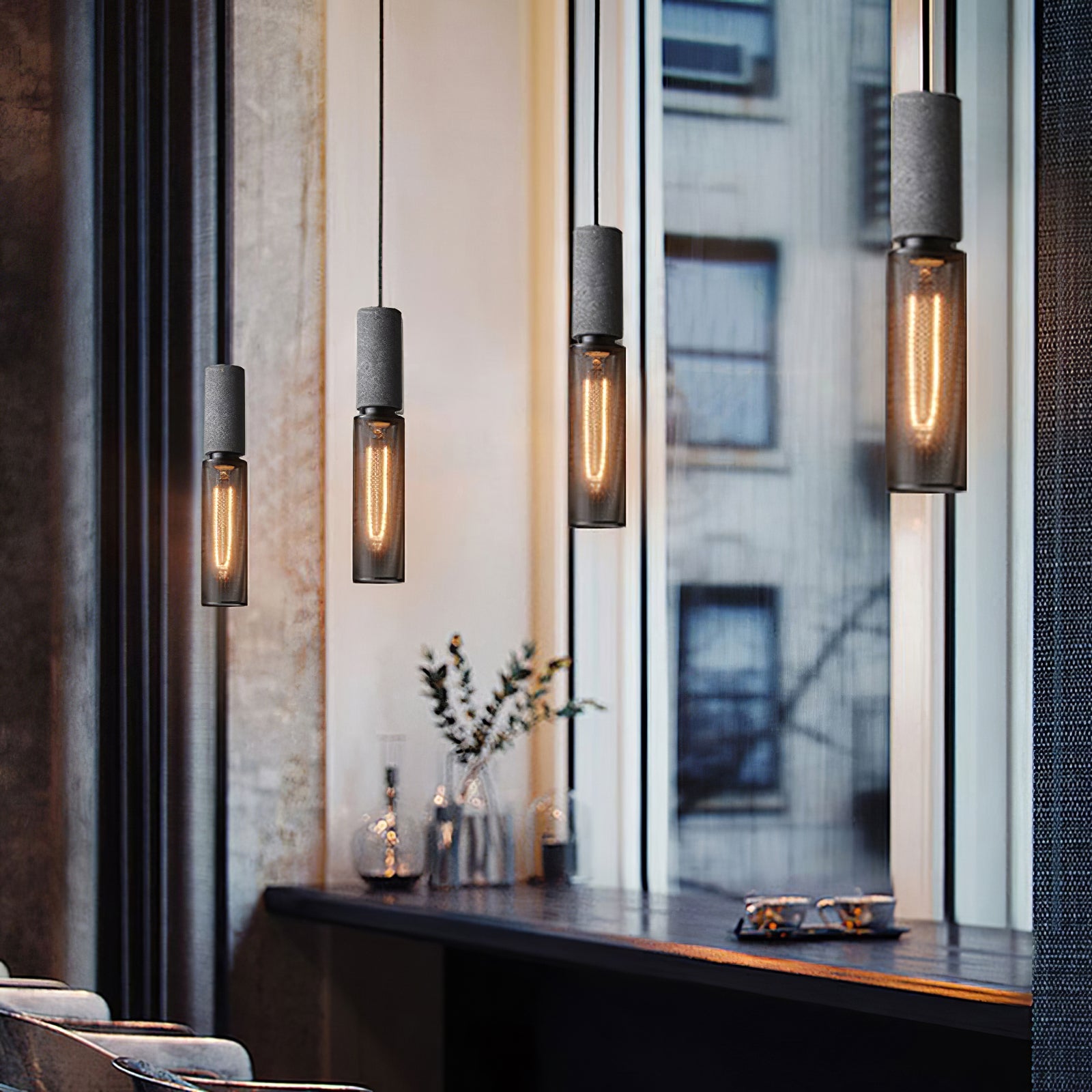 Concrete Pendant Light Cast Cement Cylinder Shade for Kitchen Island
