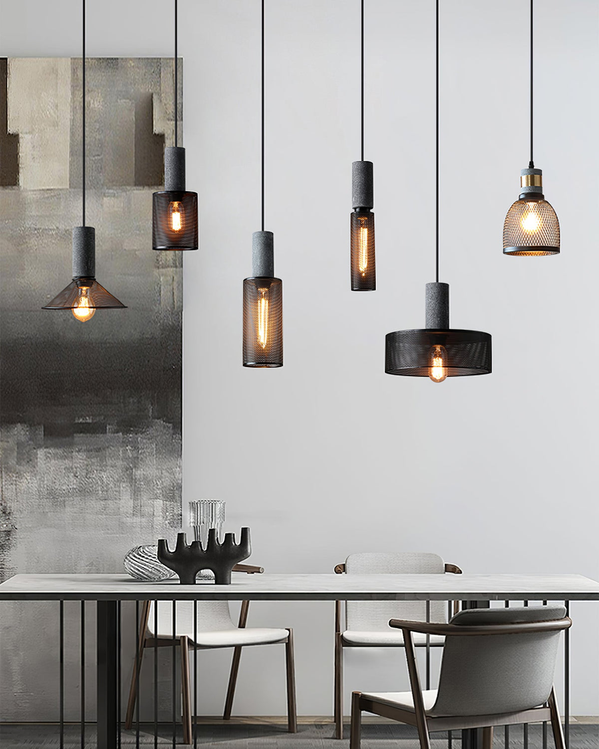 Concrete Pendant Light Cast Cement Cylinder Shade for Kitchen Island