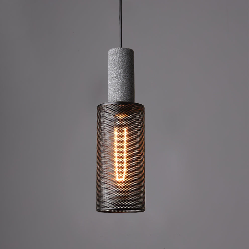 Concrete Pendant Light Cast Cement Cylinder Shade for Kitchen Island