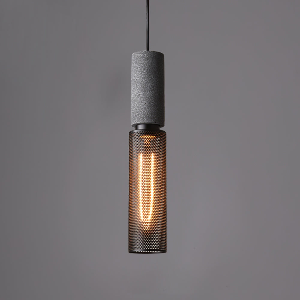 Concrete Pendant Light Cast Cement Cylinder Shade for Kitchen Island