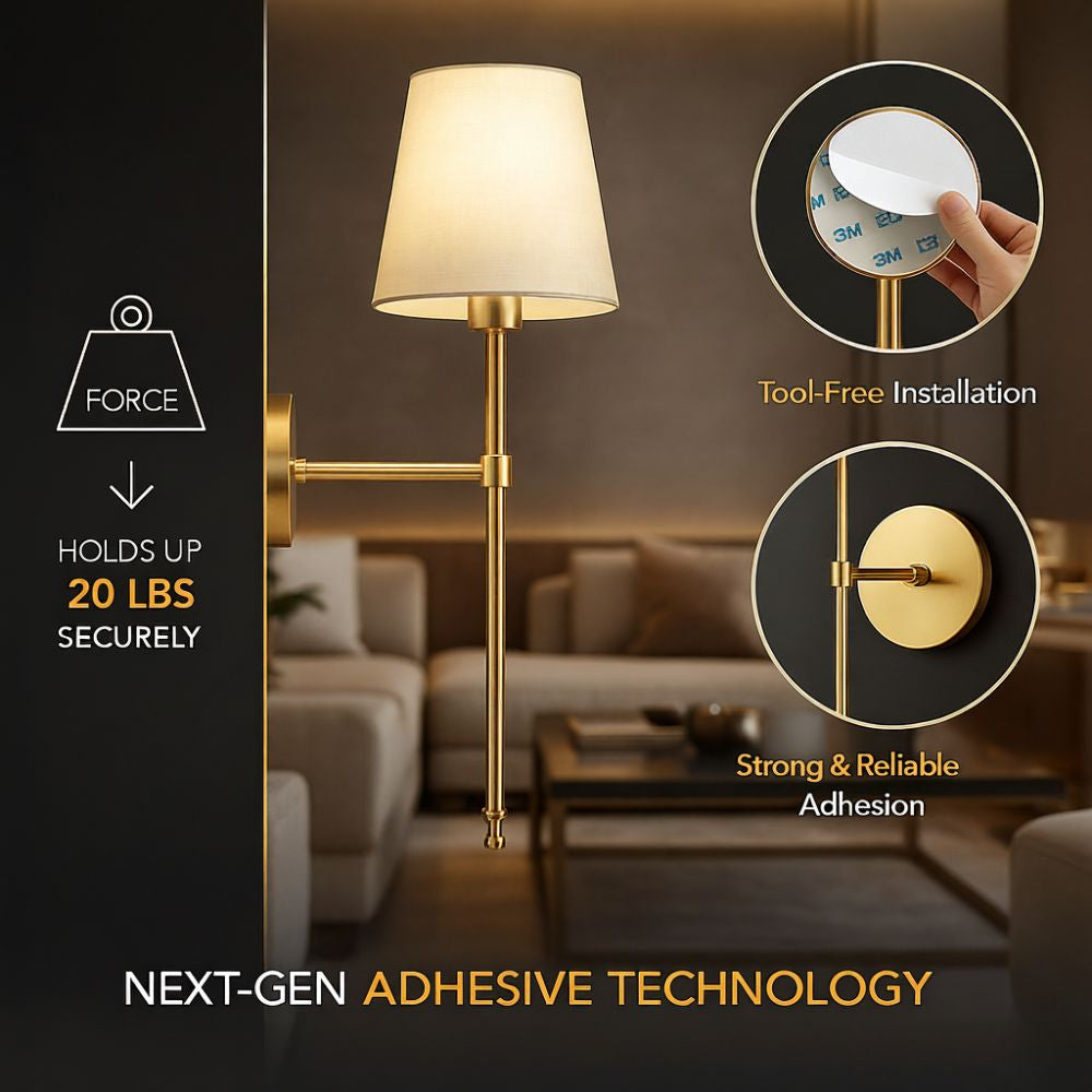 Wireless Wall Sconces Set of 2 No Drill Rechargeable Bulbs with Remote