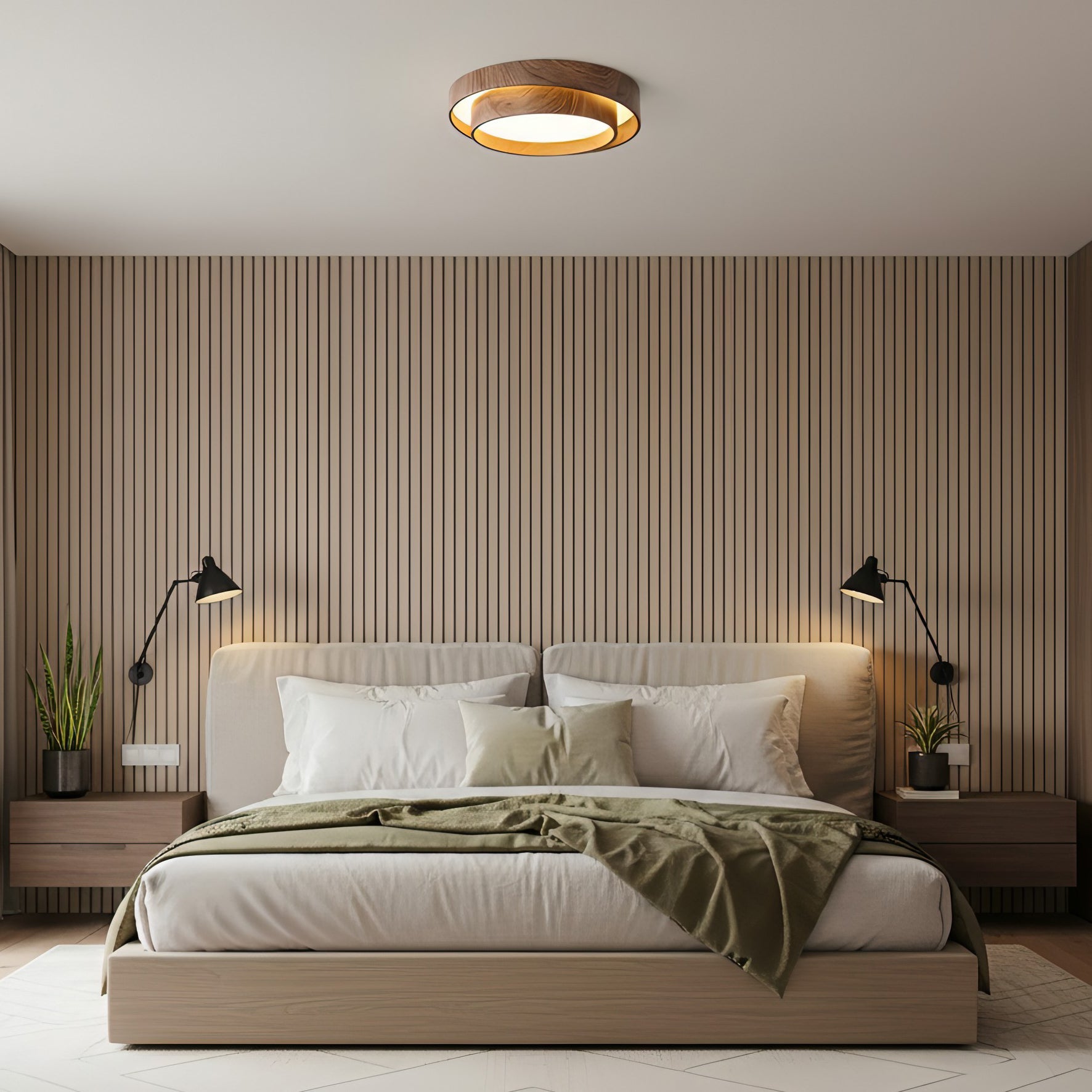 Flush Mount Ceiling Light LED Walnut Finish Dimmable Living Room