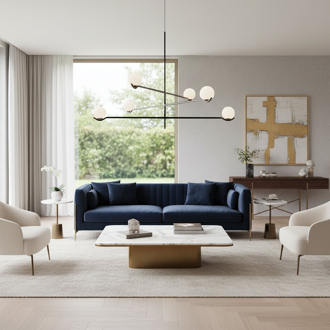 Multi Globe Pendant Light White Glass Shades on Slim Rods Dining Table