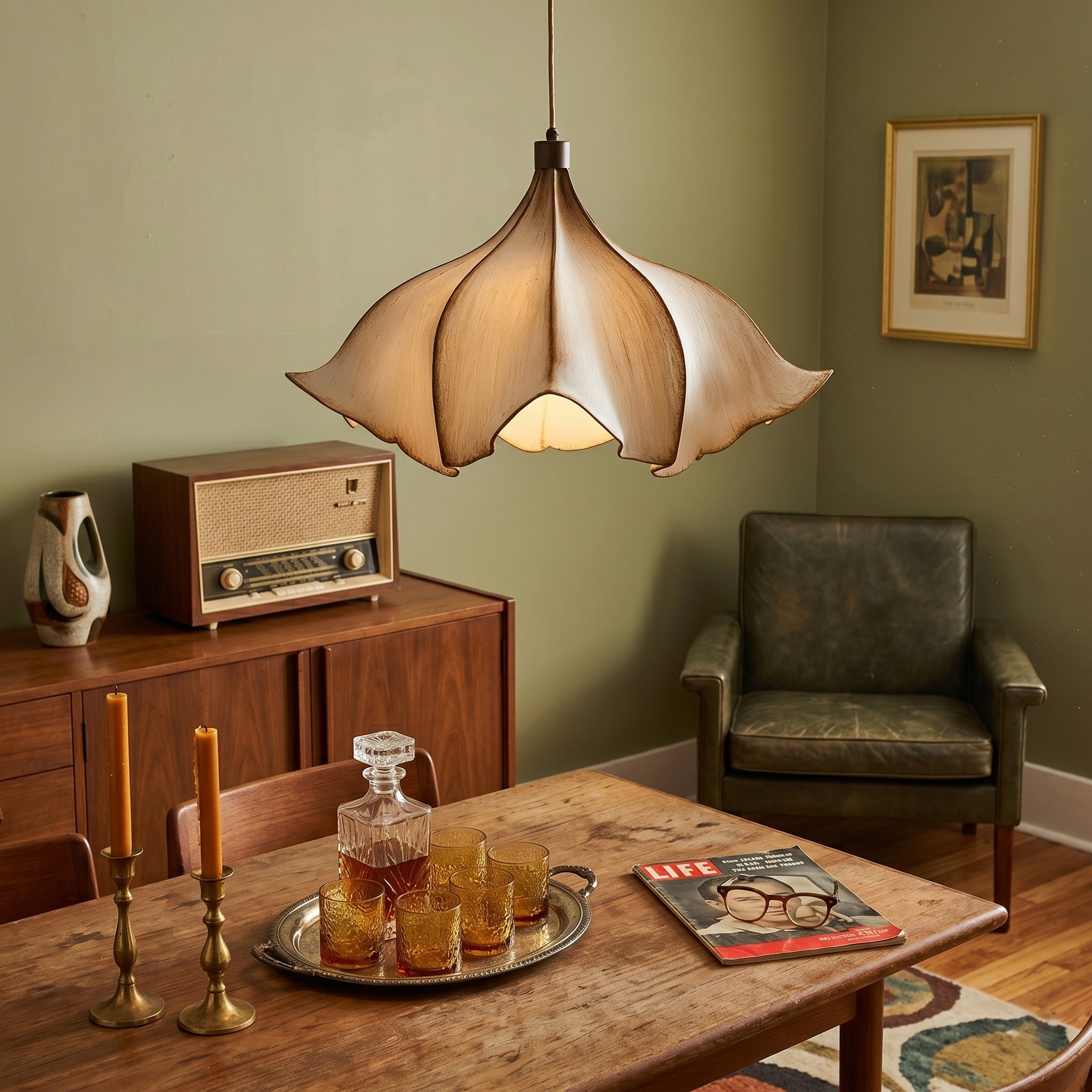 Cocoon Pendant Light Sculptural Webbed Shade Mid Century Style