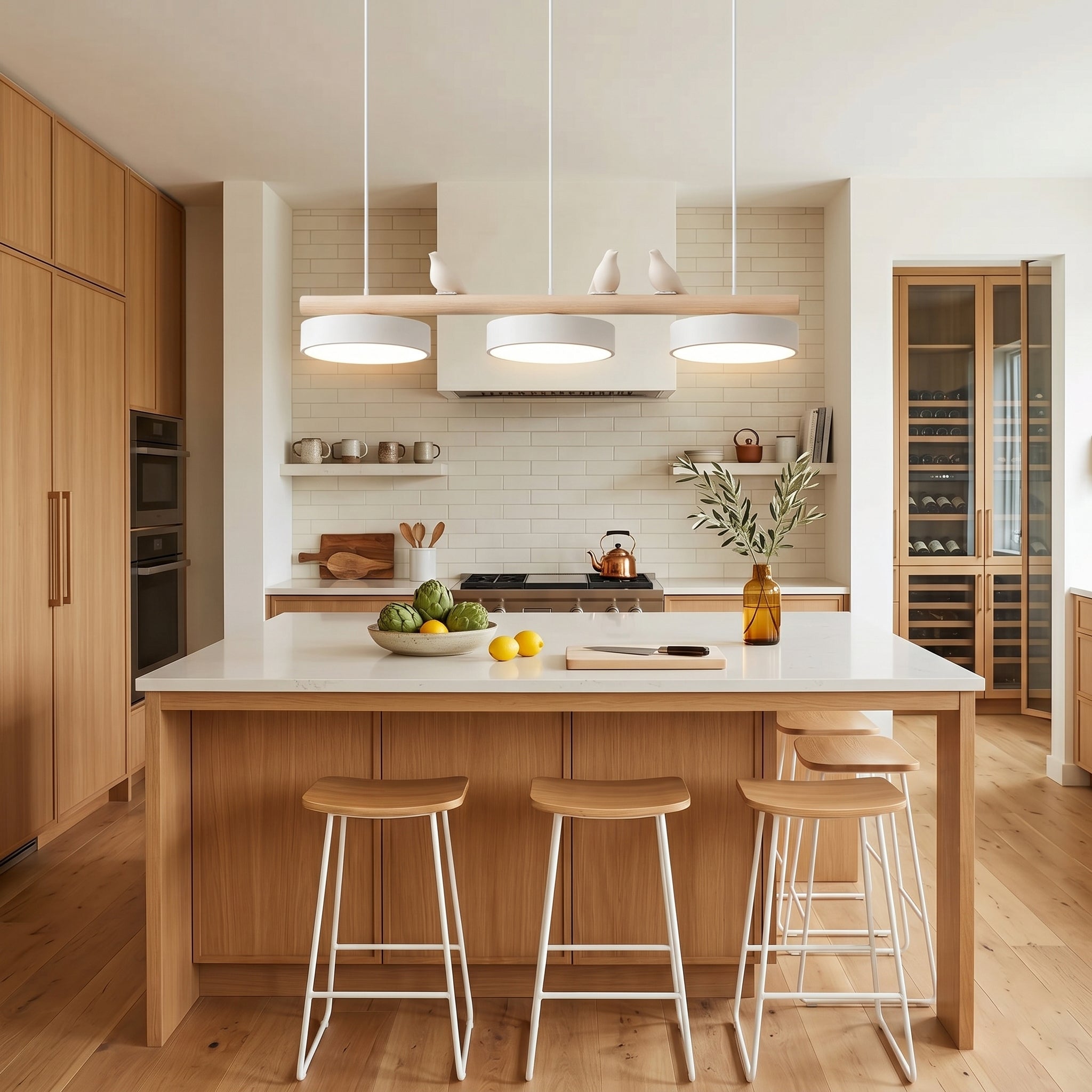 Linear Bar Pendant Light with Movable Bird Figurines Remote Dimming LED