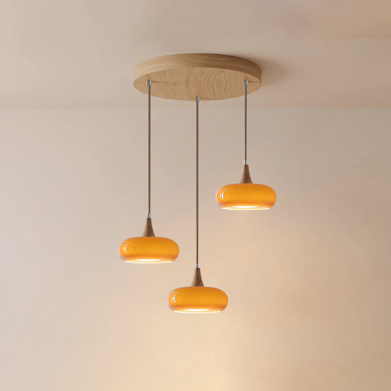Glass Pendant Light with Wood Accent Bulbs Included for Kitchen Island