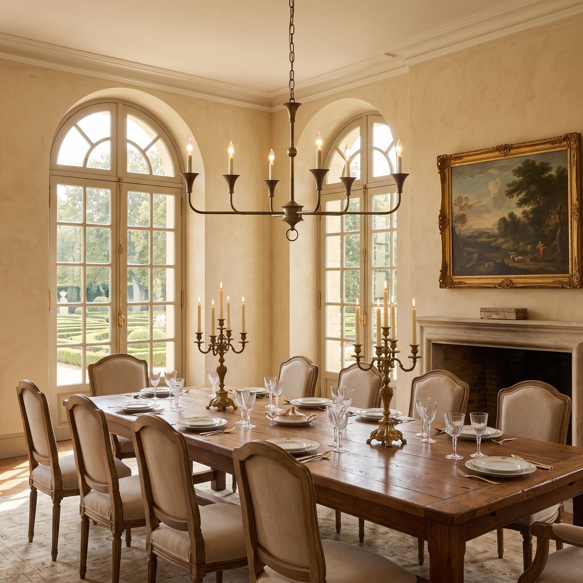 Brass Candle Chandelier Antique Hand Finished Arms for Dining Room
