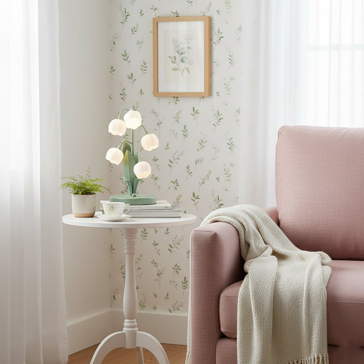 Small Bell Table Lamp Orchid Pattern Shade Bulb Included Accent Light