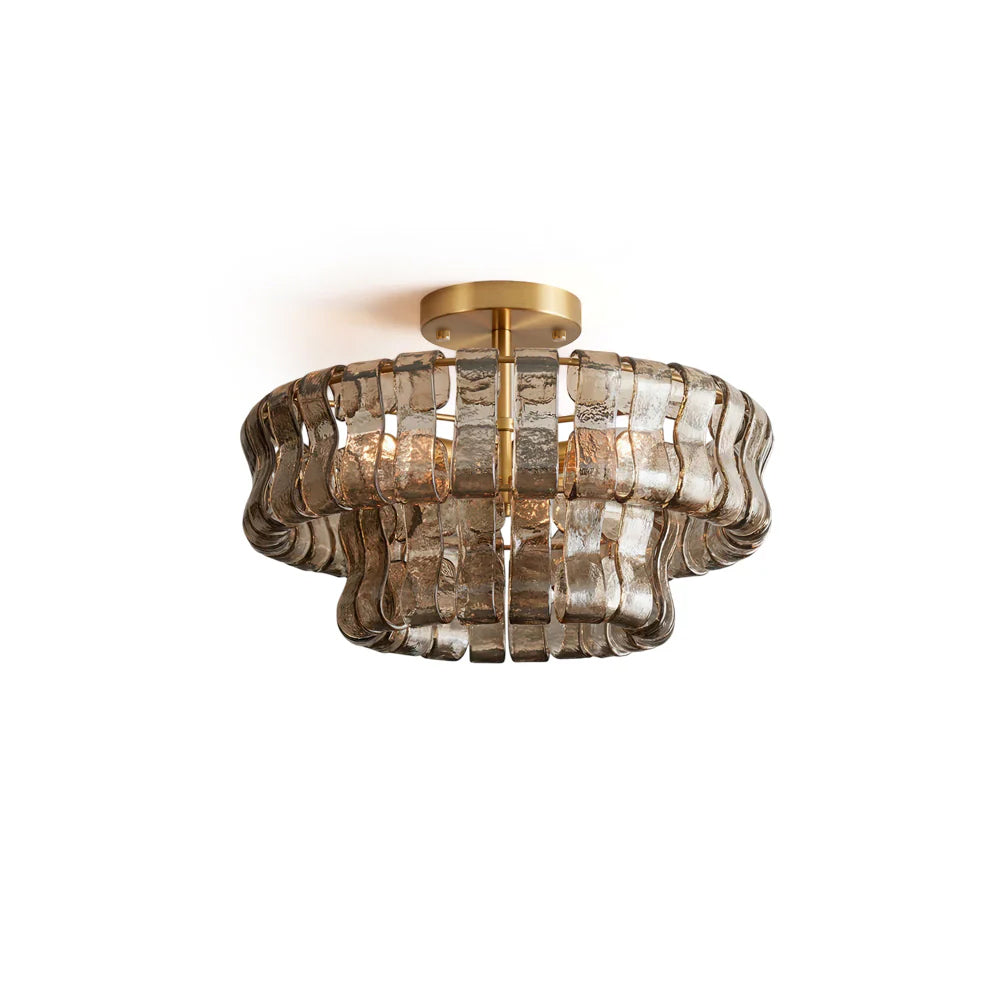 Sculptural Ice Glass Ceiling Light Hand Crafted Faceted Shades Foyer