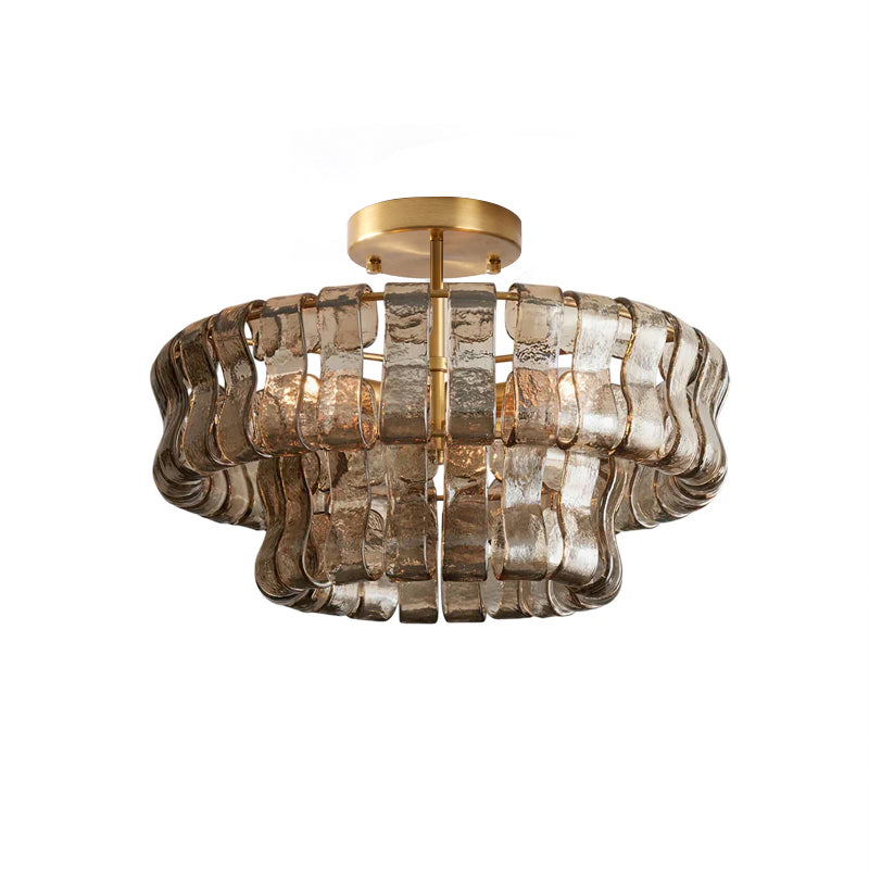 Sculptural Ice Glass Ceiling Light Hand Crafted Faceted Shades Foyer