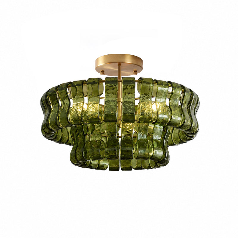 Sculptural Ice Glass Ceiling Light Hand Crafted Faceted Shades Foyer