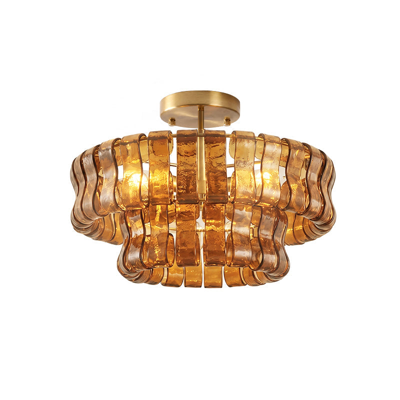 Sculptural Ice Glass Ceiling Light Hand Crafted Faceted Shades Foyer