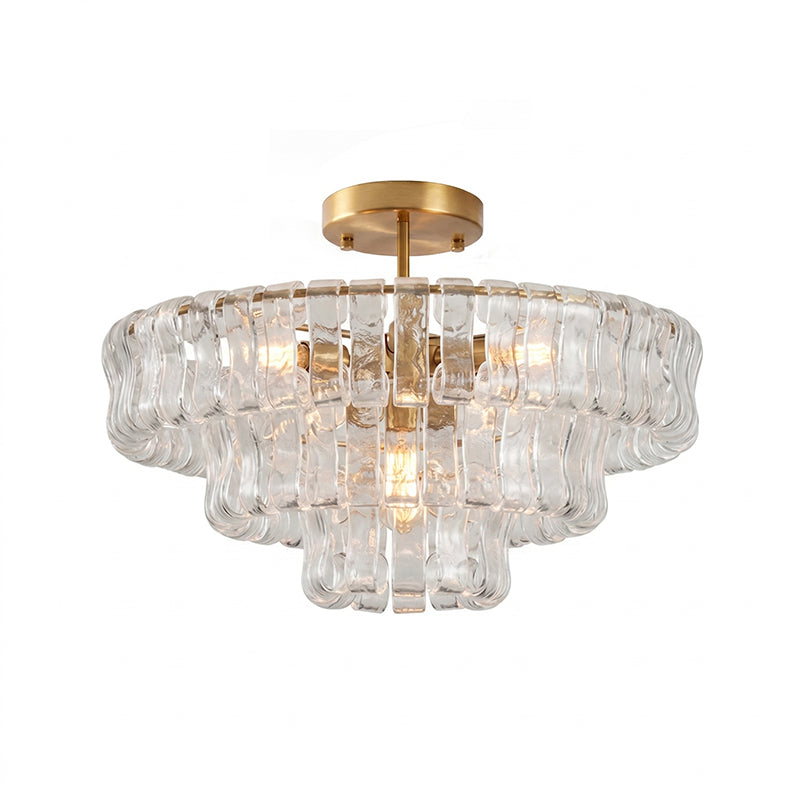 Sculptural Ice Glass Ceiling Light Hand Crafted Faceted Shades Foyer