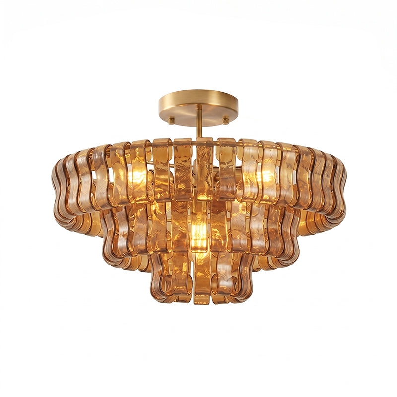 Sculptural Ice Glass Ceiling Light Hand Crafted Faceted Shades Foyer