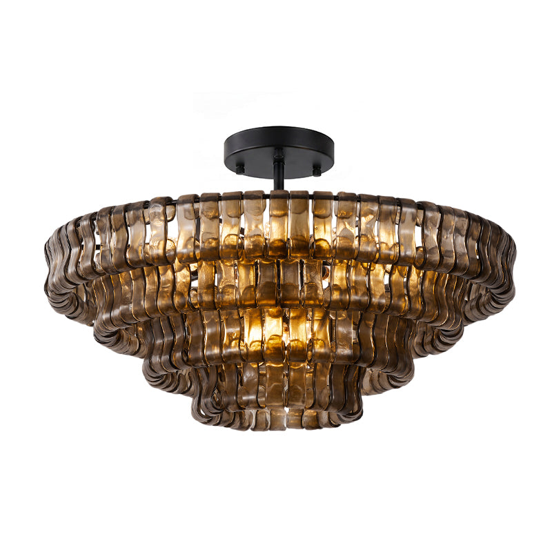 Sculptural Ice Glass Ceiling Light Hand Crafted Faceted Shades Foyer