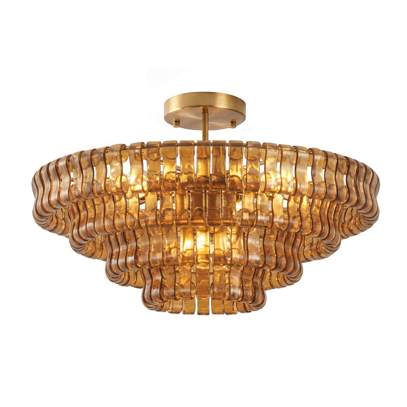 Sculptural Ice Glass Ceiling Light Hand Crafted Faceted Shades Foyer