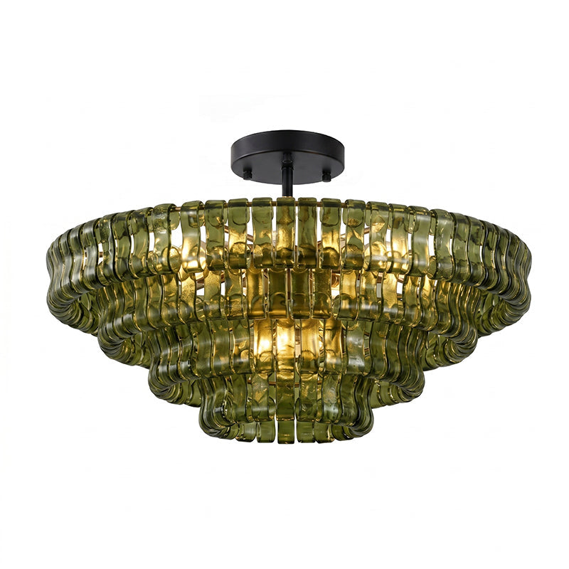 Sculptural Ice Glass Ceiling Light Hand Crafted Faceted Shades Foyer