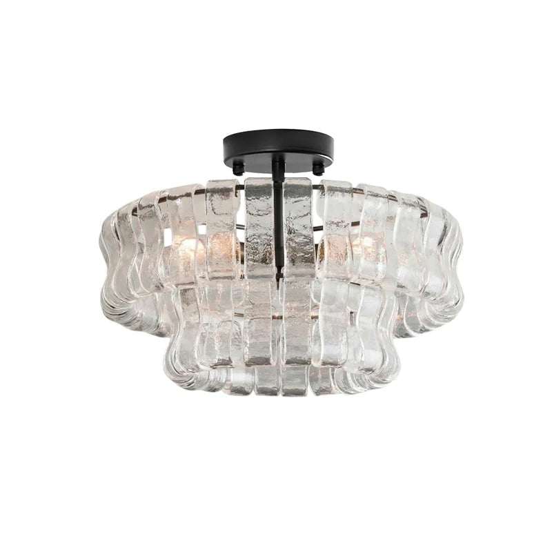Sculptural Ice Glass Ceiling Light Hand Crafted Faceted Shades Foyer