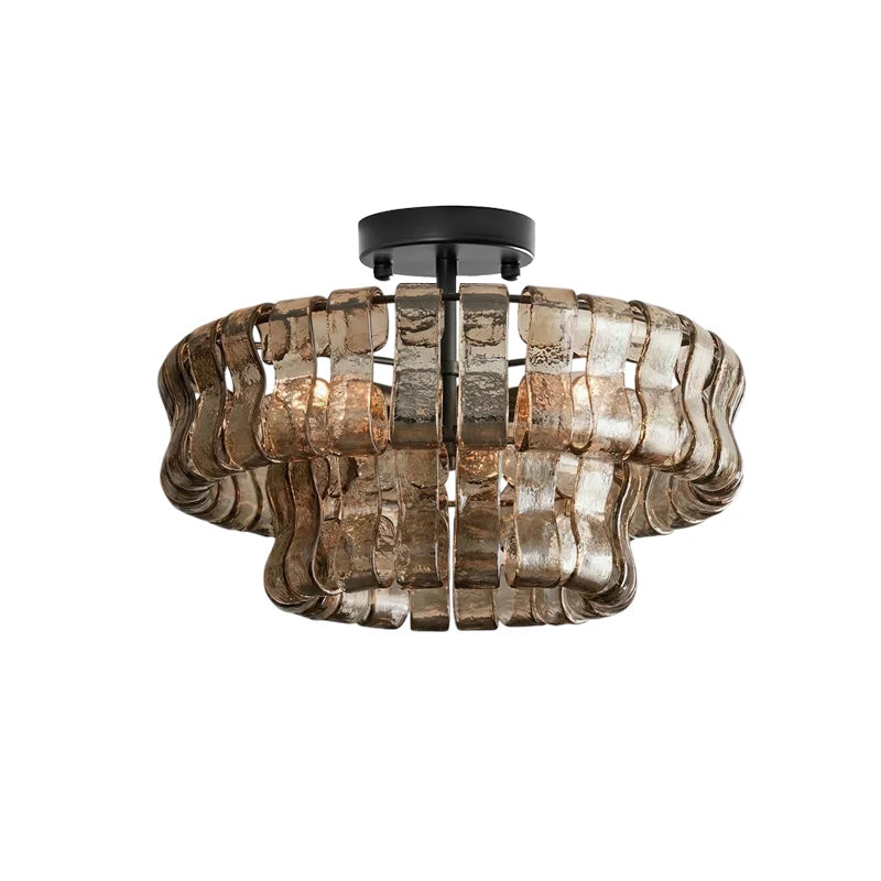 Sculptural Ice Glass Ceiling Light Hand Crafted Faceted Shades Foyer