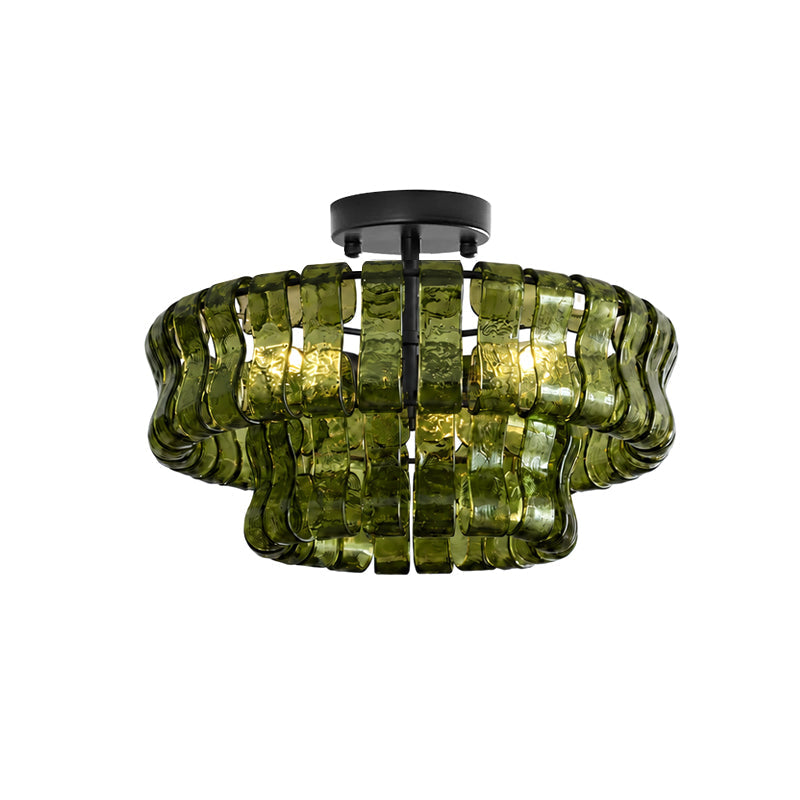 Sculptural Ice Glass Ceiling Light Hand Crafted Faceted Shades Foyer