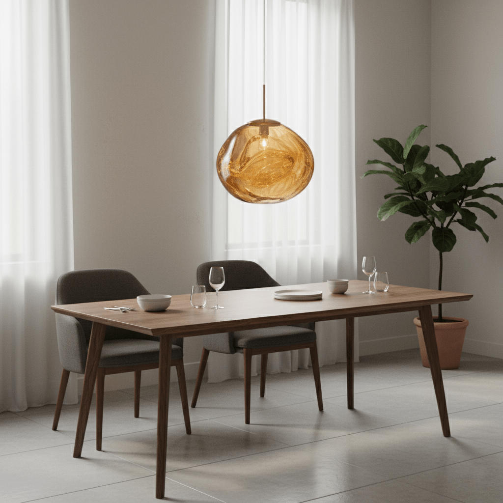 Dekorativt hængelampesæt med design i smeltet glas og LED belysning