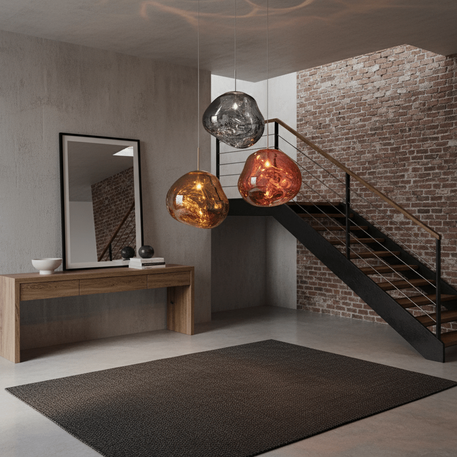 Dekorativt hængelampesæt med design i smeltet glas og LED belysning