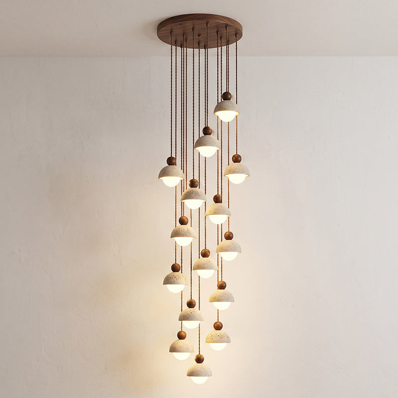Travertine Pendant Light with Glass Globe and Wood Accent Kitchen Island