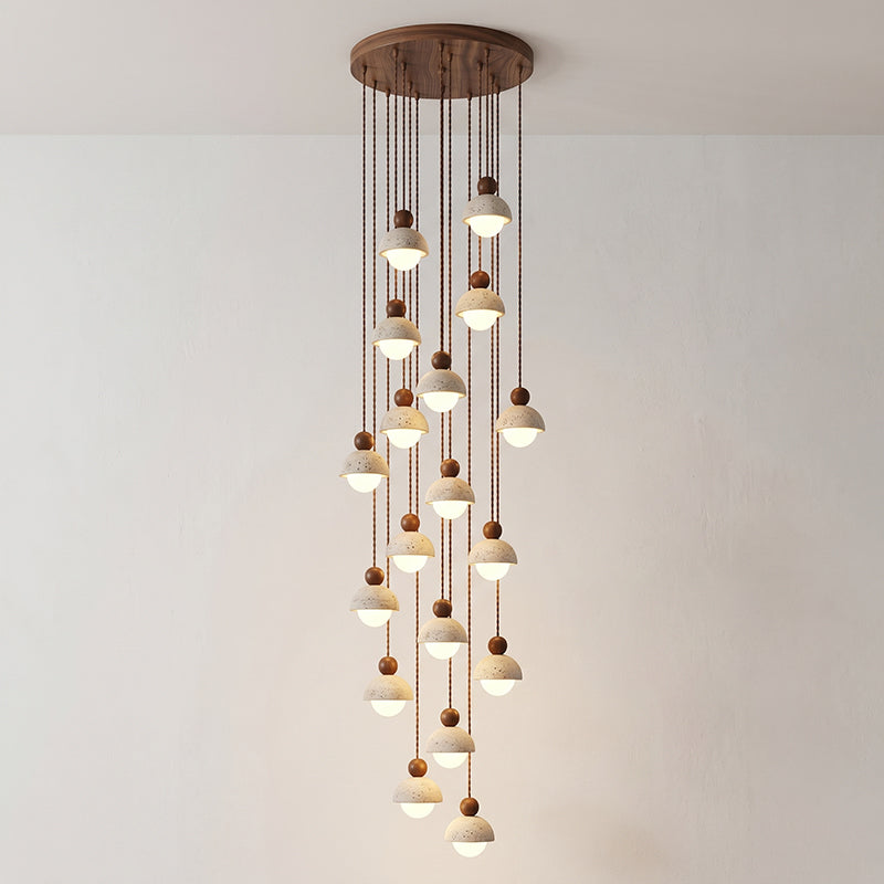 Travertine Pendant Light with Glass Globe and Wood Accent Kitchen Island