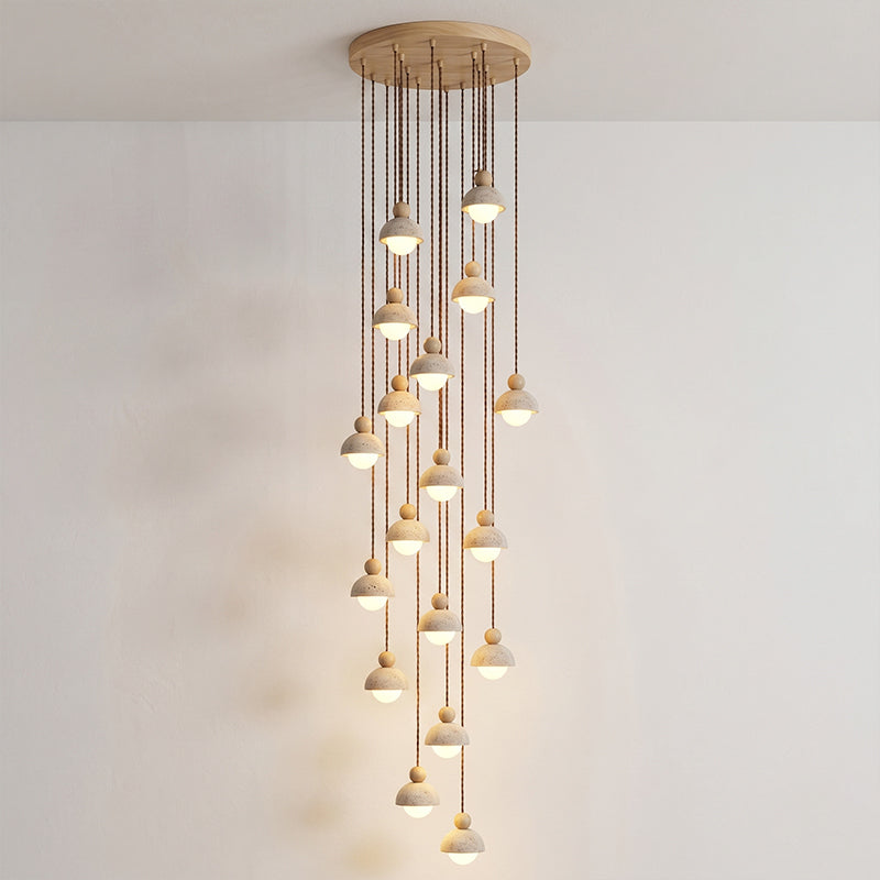 Travertine Pendant Light with Glass Globe and Wood Accent Kitchen Island