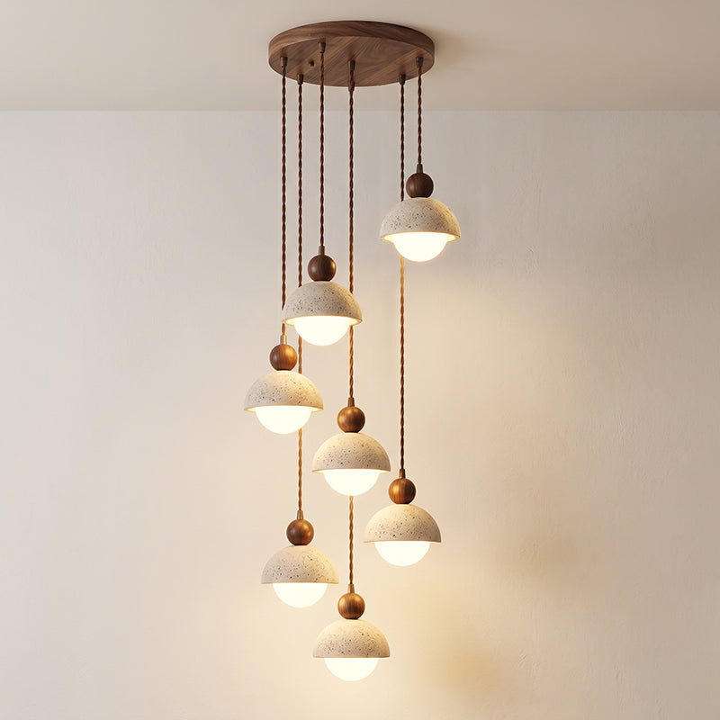 Travertine Pendant Light with Glass Globe and Wood Accent Kitchen Island