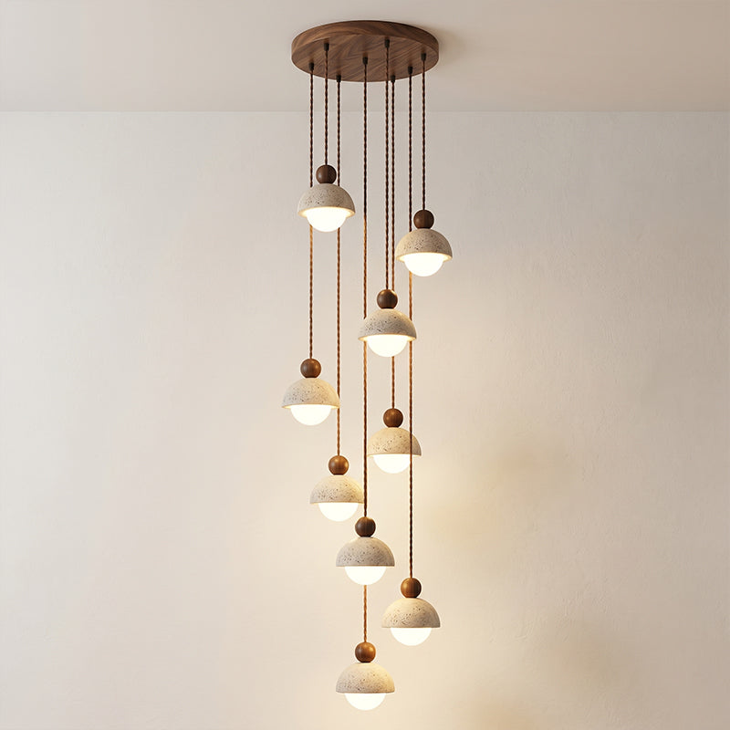 Travertine Pendant Light with Glass Globe and Wood Accent Kitchen Island