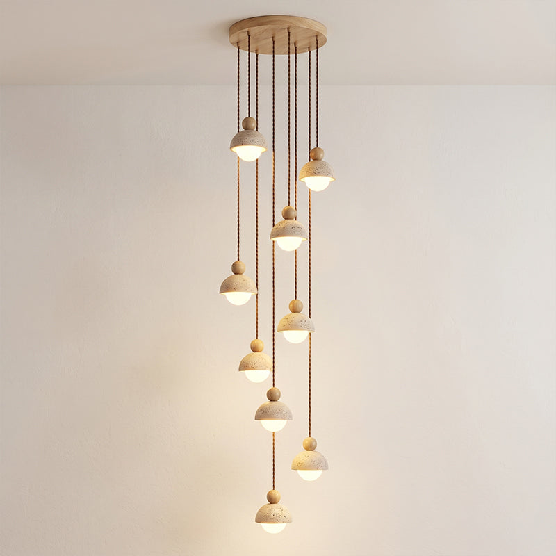 Travertine Pendant Light with Glass Globe and Wood Accent Kitchen Island