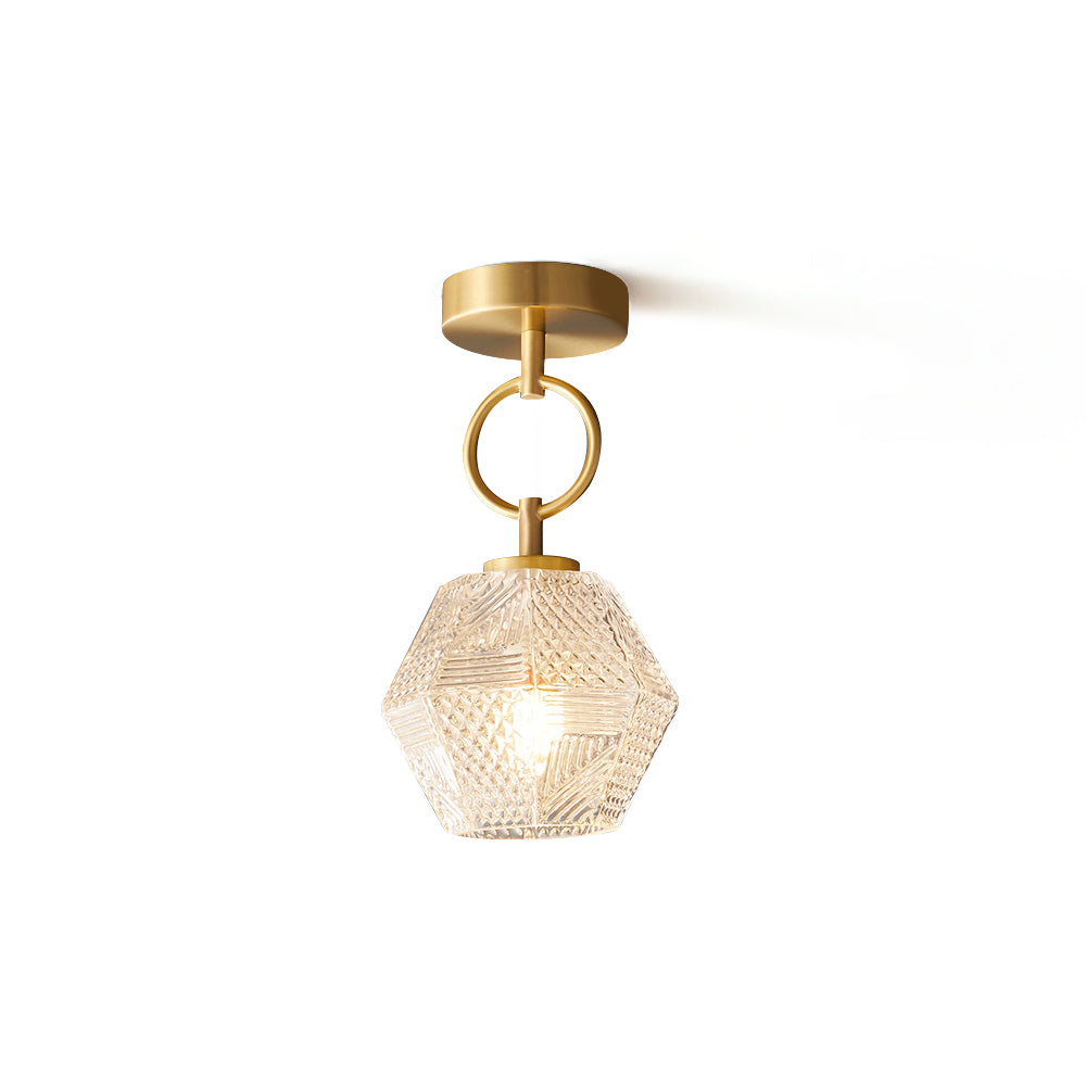 Art Deco Ceiling Light Diamond Cut Glass Brass Finish for Bedside