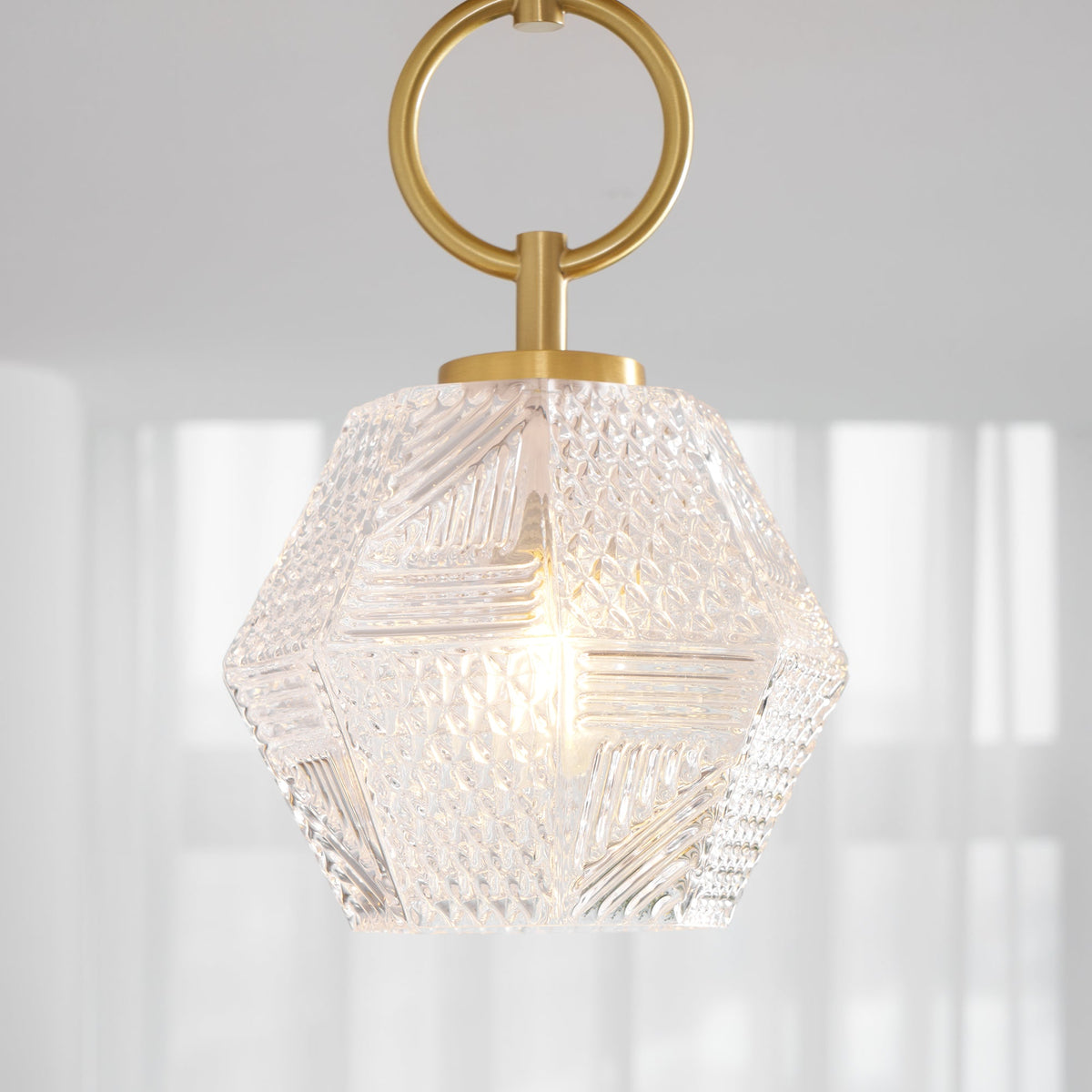 Art Deco Ceiling Light Diamond Cut Glass Brass Finish for Bedside