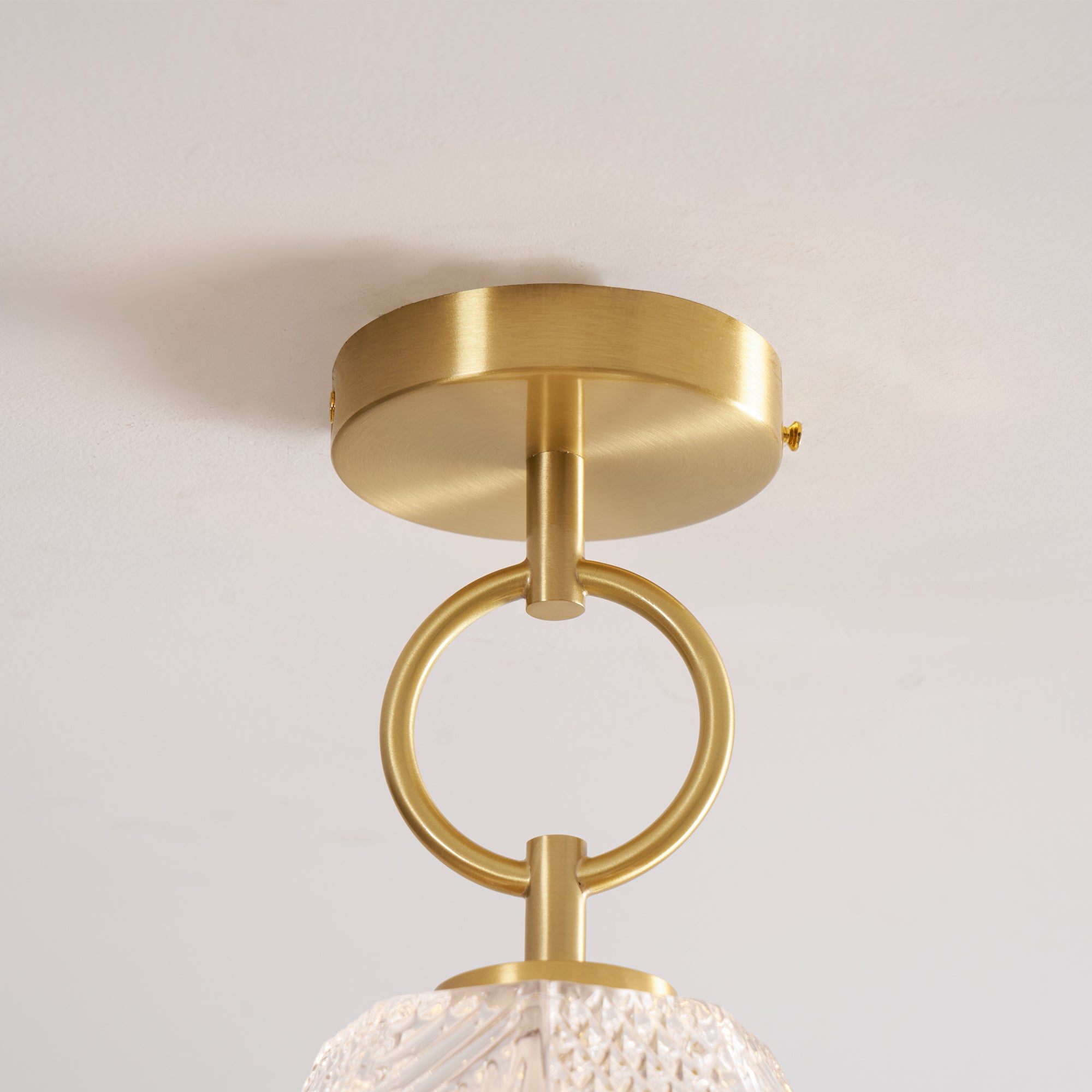 Art Deco Ceiling Light Diamond Cut Glass Brass Finish for Bedside