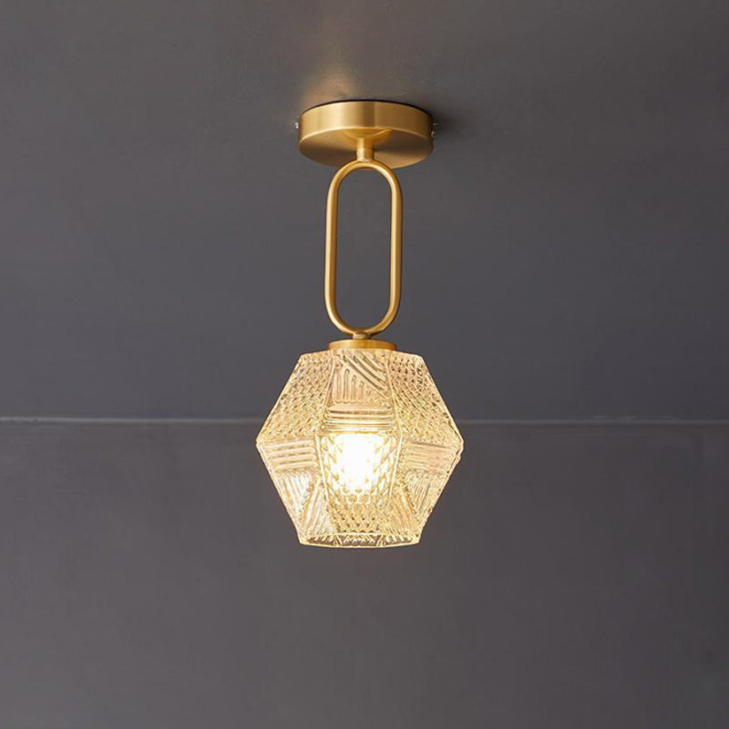 Art Deco Ceiling Light Diamond Cut Glass Brass Finish for Bedside