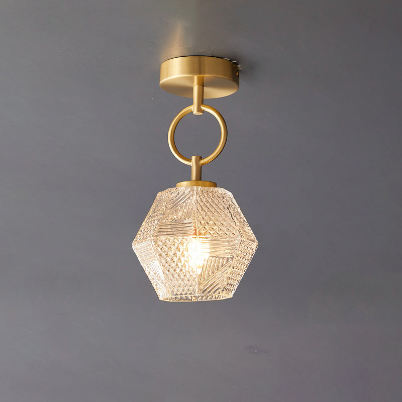 Art Deco Ceiling Light Diamond Cut Glass Brass Finish for Bedside