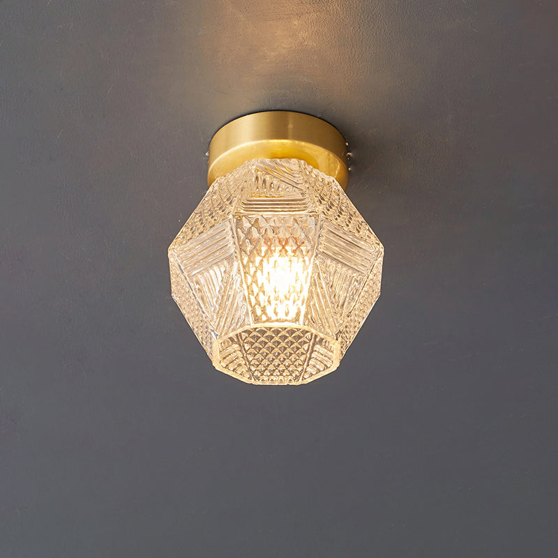 Art Deco Ceiling Light Diamond Cut Glass Brass Finish for Bedside