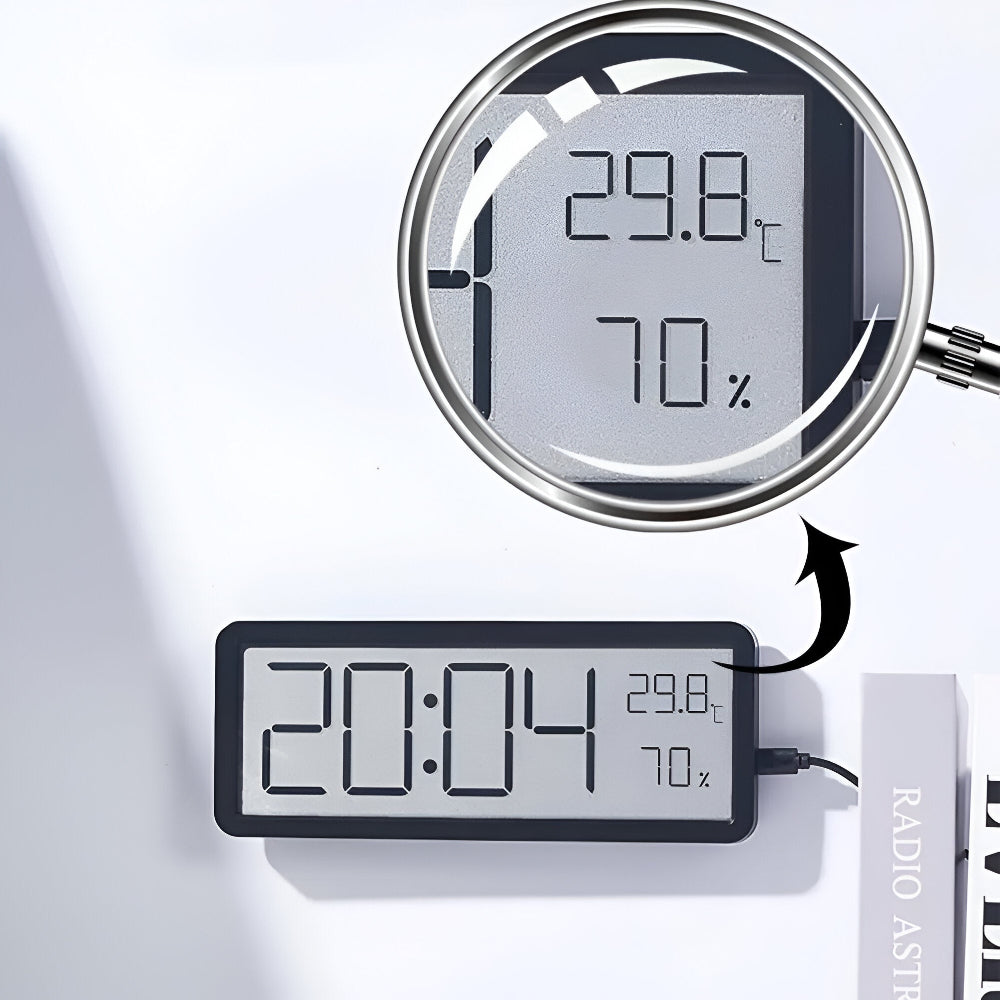 Digitalt LED Vægur med Temperatur og Luftfugtighedsmåler