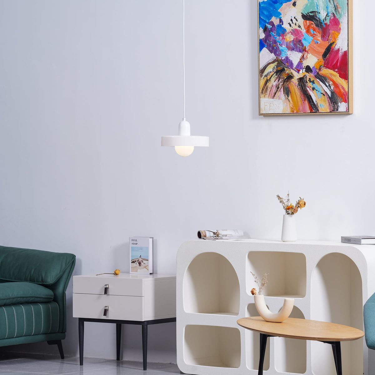 Frosted Glass Orb Pendant Light with Glass Disc Brim Bedside Reading